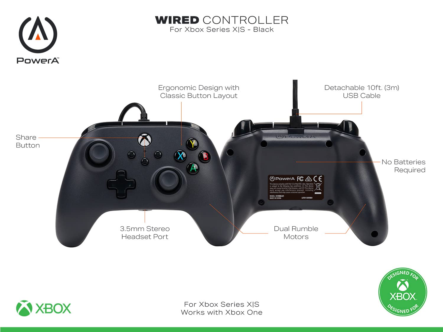 Wired Controller - Black (Compatible with Xbox One and Windows 10/11)